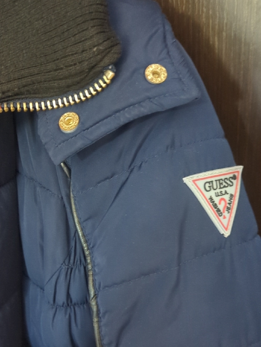 Guess 3/4 Navy Quilted Long Puffer Coat with Zip - Size M Great Condition - Picture 3 of 5